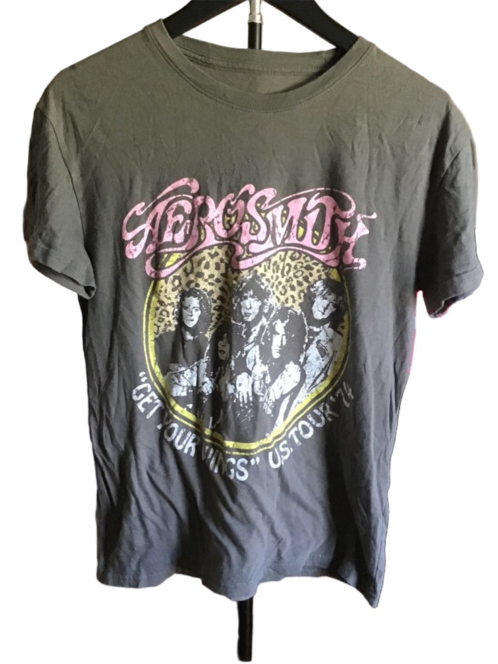 Women's Gray Aerosmith Short Sleeve Tee S with Pink and Yellow Accents